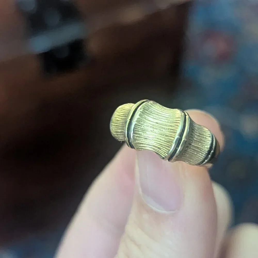Chunky Ring 18K‎ Gold Plated 50's 60's Vintage Boho Asian Bamboo Unisex Estate